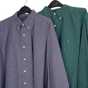 (LOT OF 2) Polo Ralph Lauren Mens XXL Cotton Long Sleeve Shirts Purple Green